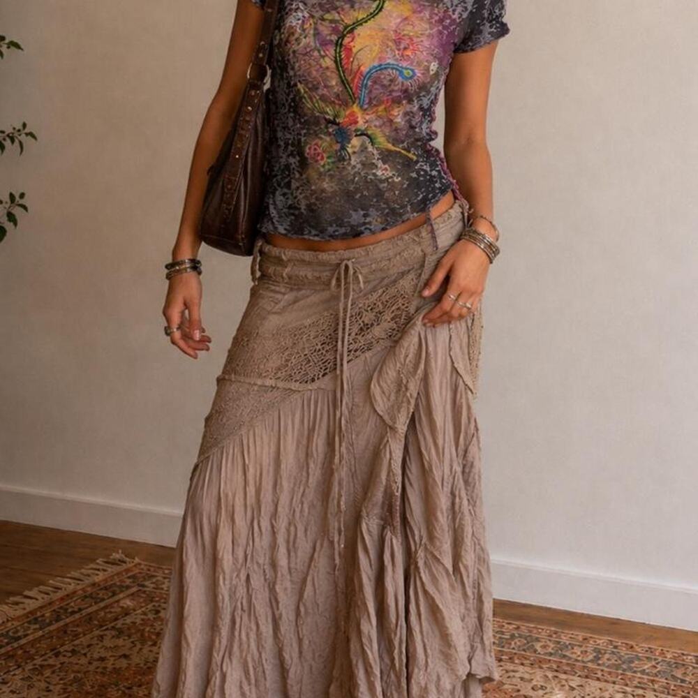 Vintage Vtg y2k burnout embroidered boho whimsigoth soft grunge baby tee